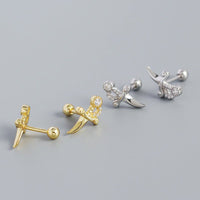 Girl Mini Shining CZ Dagger 925 Sterling Silver Stud Earrings - KIAHMILLA