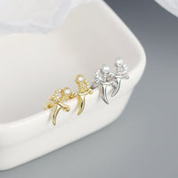 Girl Mini Shining CZ Dagger 925 Sterling Silver Stud Earrings - KIAHMILLA