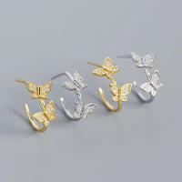 Girl Two Flying CZ Butterflies 925 Sterling Silver Stud Earrings - KIAHMILLA
