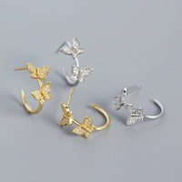 Girl Two Flying CZ Butterflies 925 Sterling Silver Stud Earrings - KIAHMILLA