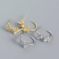 Girl Two Flying CZ Butterflies 925 Sterling Silver Stud Earrings - KIAHMILLA