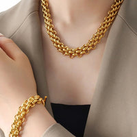 Gold Chain Link Jewelry Set with Necklace and Bracelet - Coolpeacock