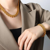 Gold Chain Link Jewelry Set with Necklace and Bracelet - Coolpeacock