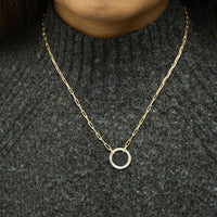 Gold Vermeil 1/10 Cttw Diamond Paperclip Chain Circle Pendant Necklace - KIAHMILLA