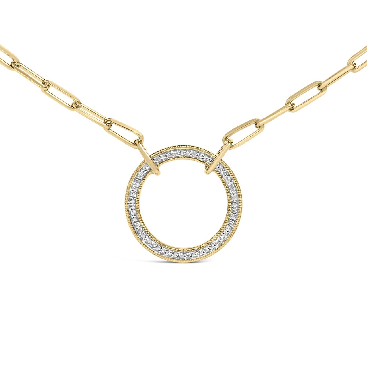 Gold Vermeil 1/10 Cttw Diamond Paperclip Chain Circle Pendant Necklace - KIAHMILLA