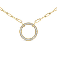 Gold Vermeil 1/10 Cttw Diamond Paperclip Chain Circle Pendant Necklace - KIAHMILLA