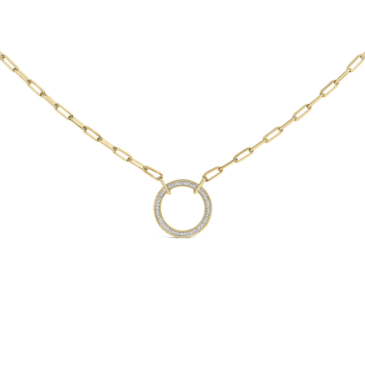 Gold Vermeil 1/10 Cttw Diamond Paperclip Chain Circle Pendant Necklace - KIAHMILLA