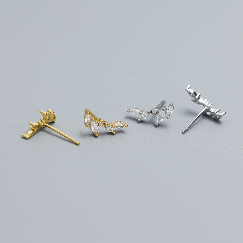 Graduation CZ Olive Leaves Branch 925 Sterling Silver Stud Earrings - KIAHMILLA