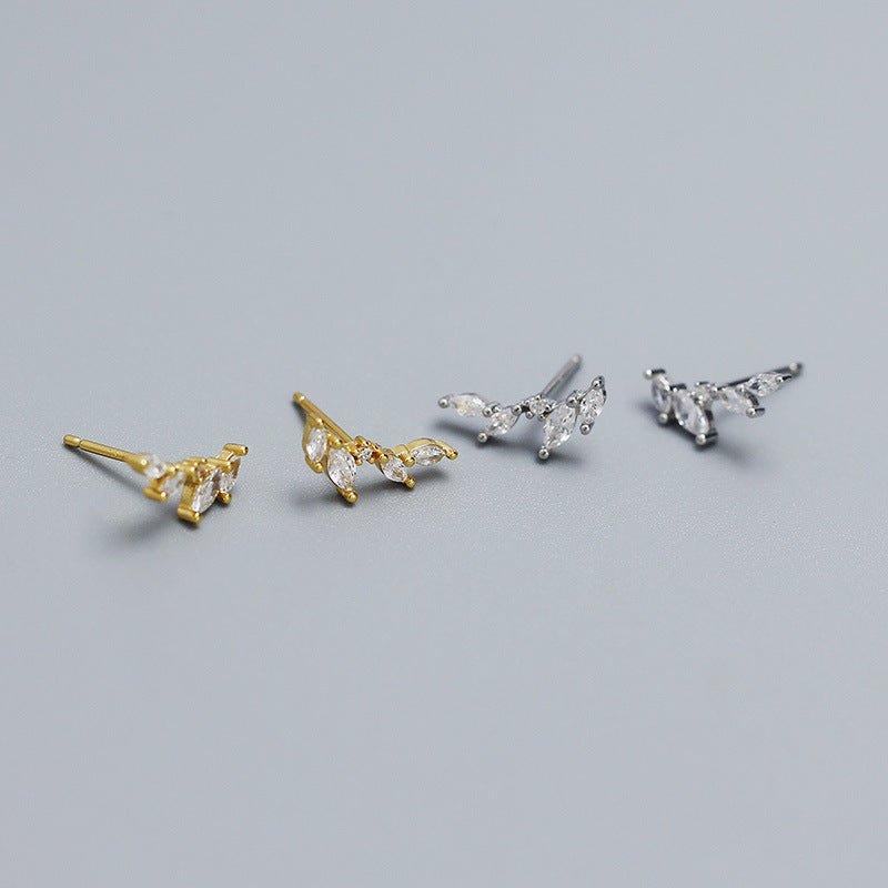 Graduation CZ Olive Leaves Branch 925 Sterling Silver Stud Earrings - KIAHMILLA