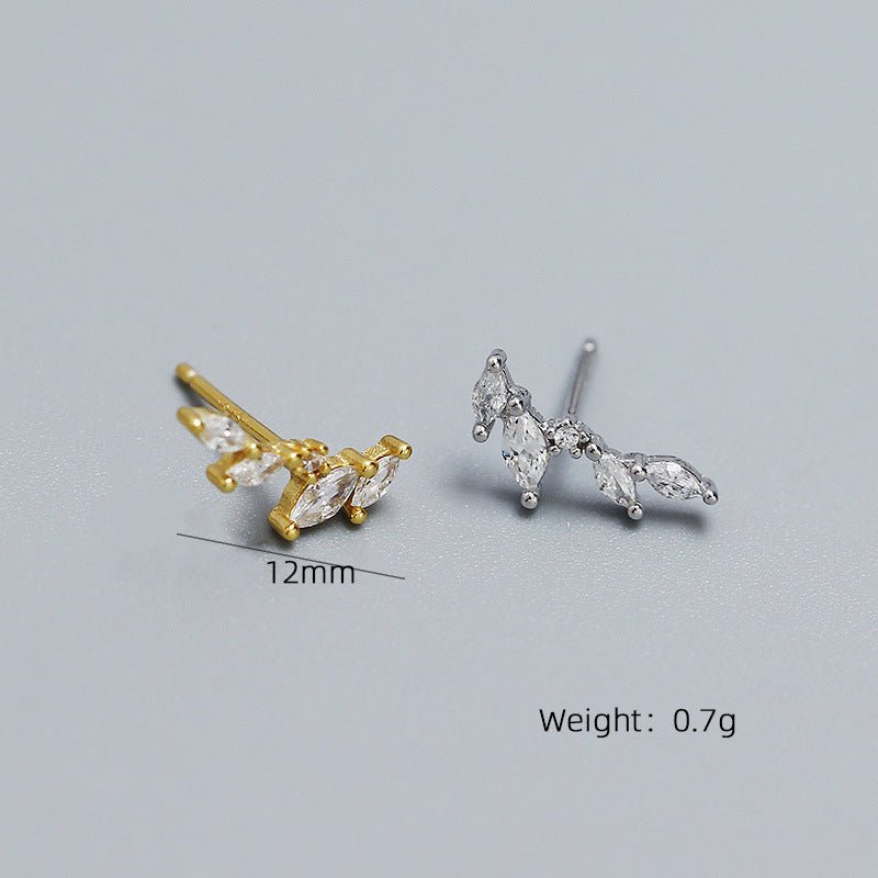 Graduation CZ Olive Leaves Branch 925 Sterling Silver Stud Earrings - KIAHMILLA