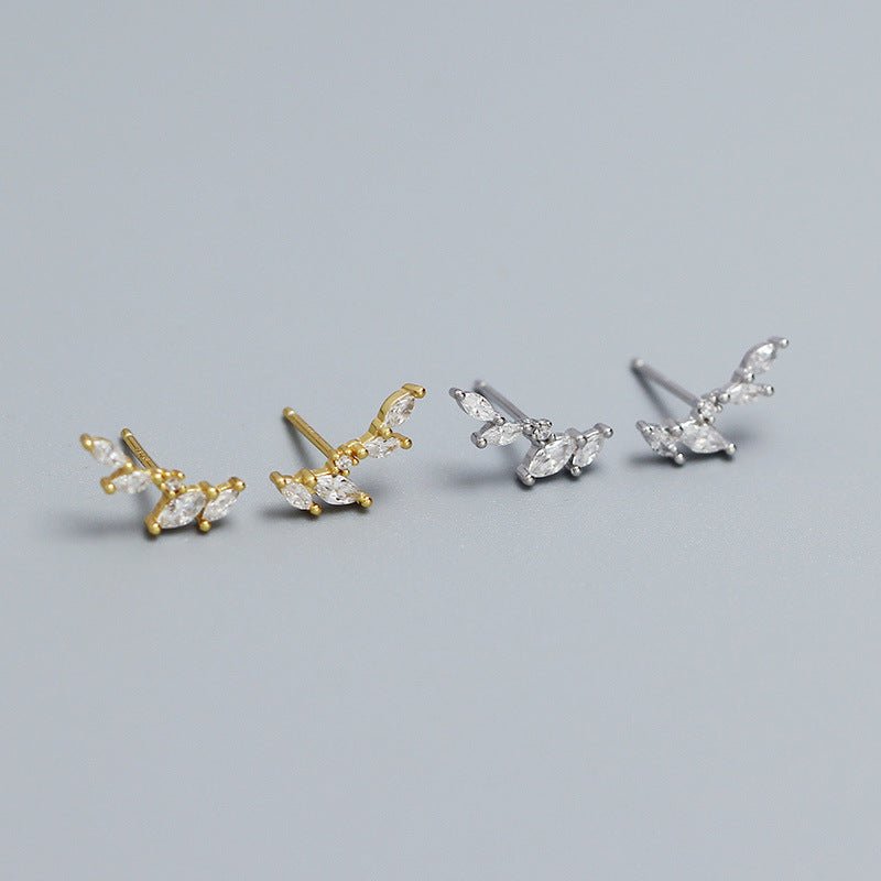 Graduation CZ Olive Leaves Branch 925 Sterling Silver Stud Earrings - KIAHMILLA