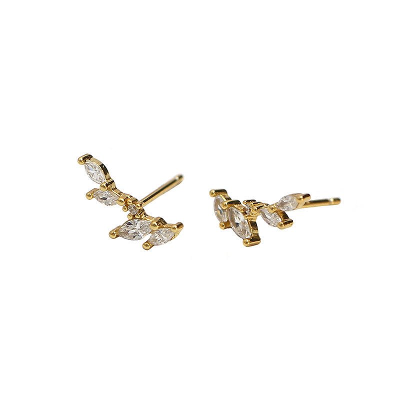 Graduation CZ Olive Leaves Branch 925 Sterling Silver Stud Earrings - KIAHMILLA