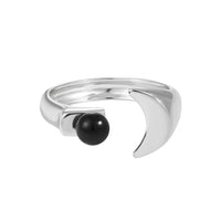 Graduation Round Black Agate Crescent Moon 925 Sterling Silver Adjustable Ring - KIAHMILLA
