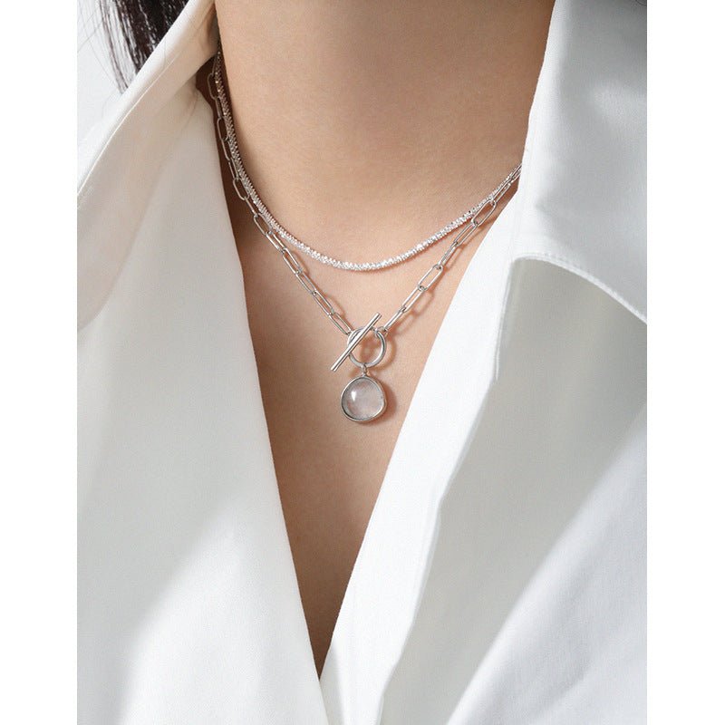 Graduation Round Natural Crystal OT Hollow Chain 925 Sterling Silver Necklace - KIAHMILLA