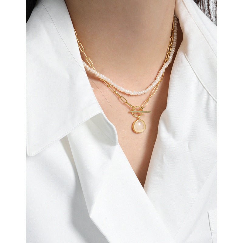 Graduation Round Natural Crystal OT Hollow Chain 925 Sterling Silver Necklace - KIAHMILLA