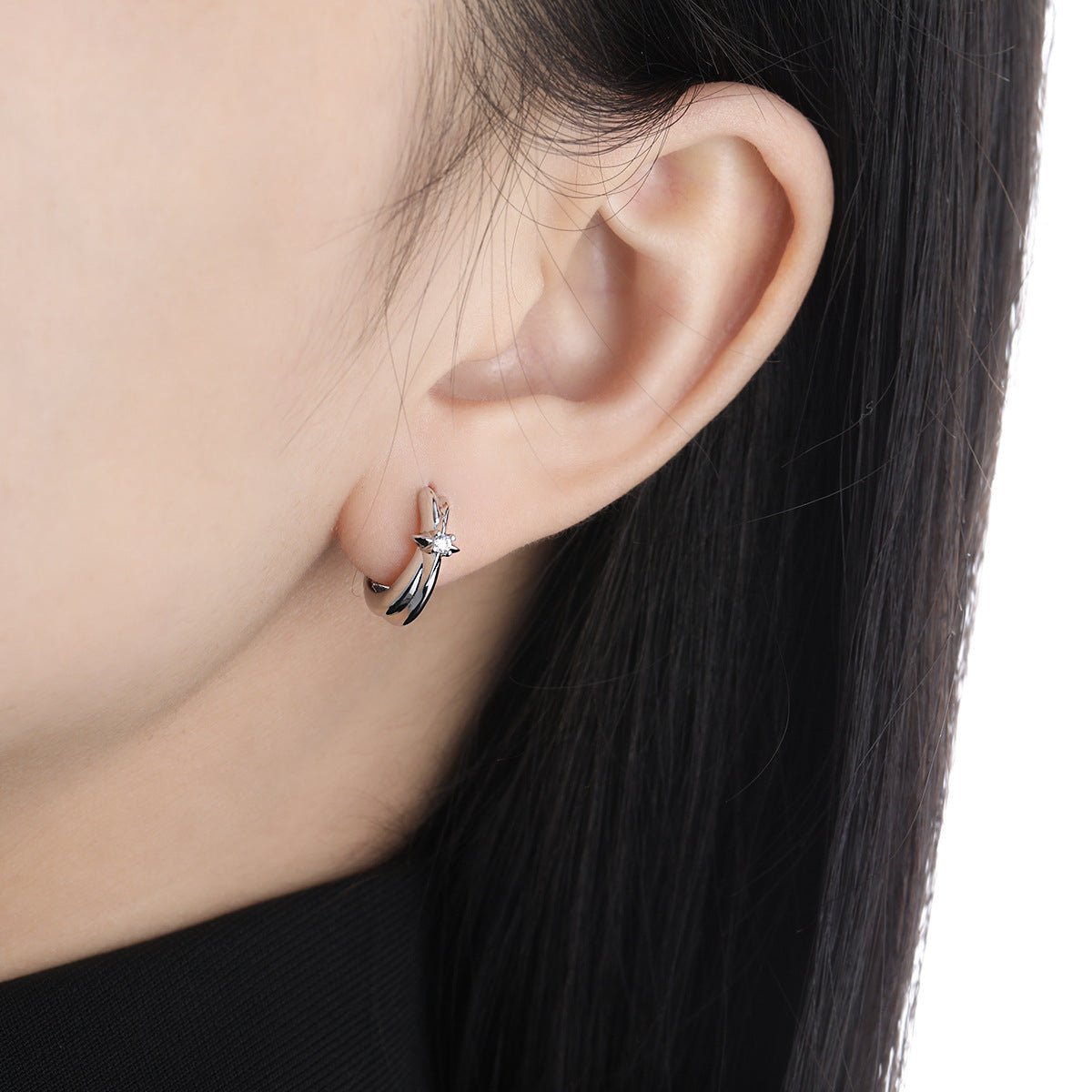 Graduation Simple CZ Shining Star 925 Sterling Silver Hoop Earrings - KIAHMILLA