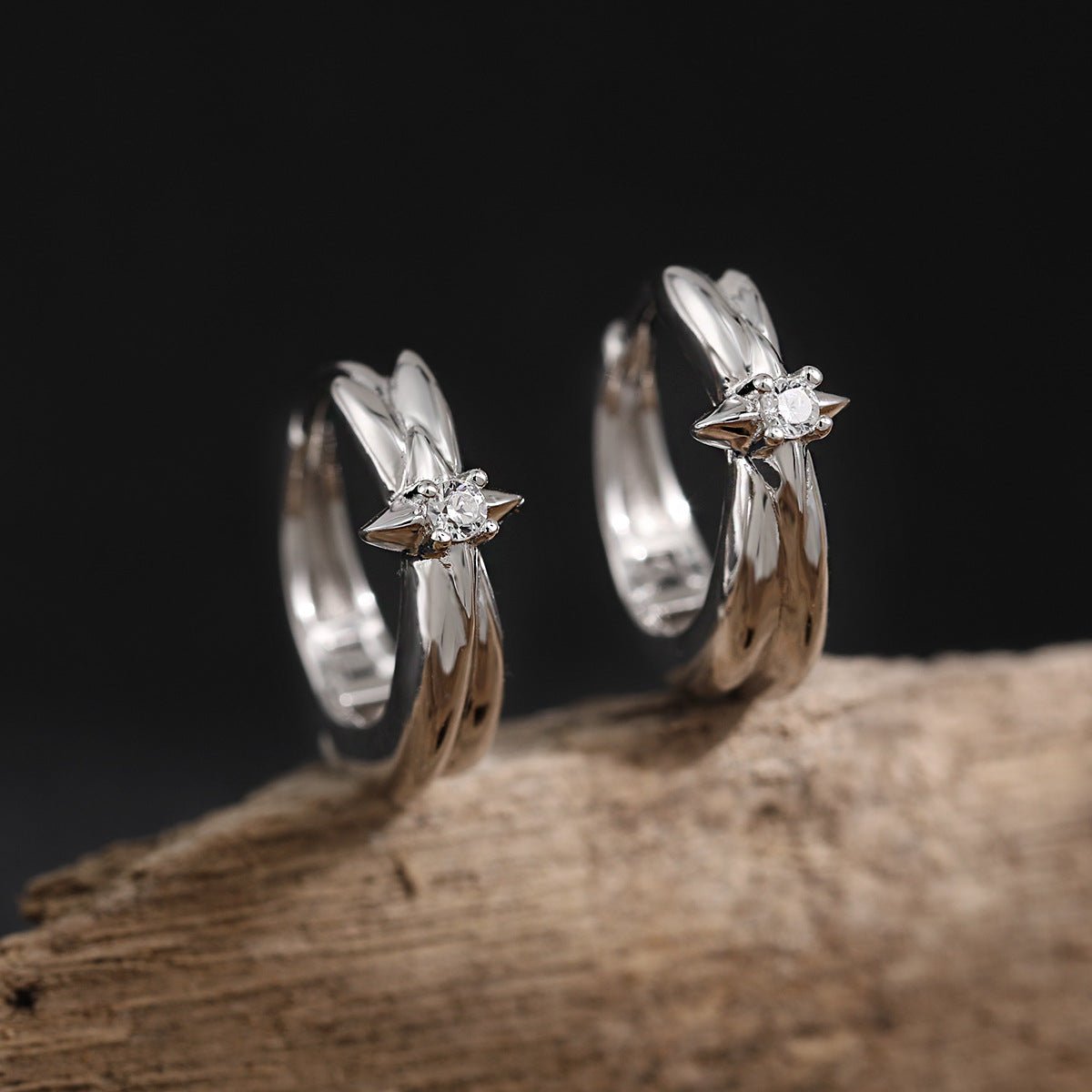 Graduation Simple CZ Shining Star 925 Sterling Silver Hoop Earrings - KIAHMILLA