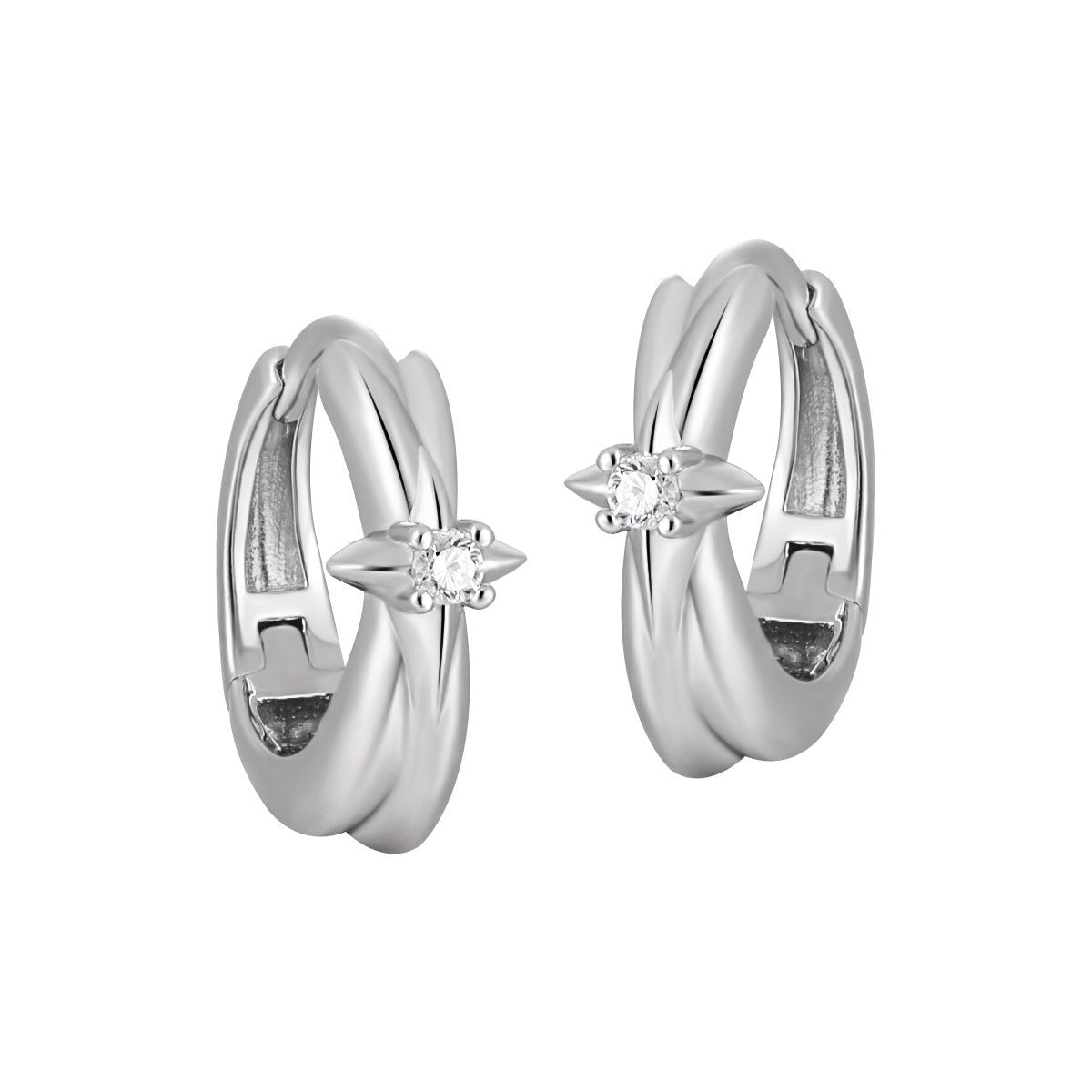 Graduation Simple CZ Shining Star 925 Sterling Silver Hoop Earrings - KIAHMILLA