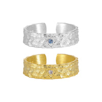 Hammered Texture Cubic Zirconia Adjustable Open Ring for Women with 925 Sterling Silver and 18K Gold Plating, Unique Minimalist Style for Anniversary, Birthday, Party, or Casual Wear - KIAHMILLA