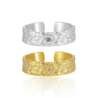 Hammered Texture Cubic Zirconia Adjustable Open Ring for Women with 925 Sterling Silver and 18K Gold Plating, Unique Minimalist Style for Anniversary, Birthday, Party, or Casual Wear - KIAHMILLA