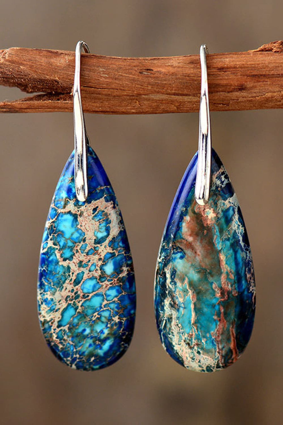 Handmade Teardrop Shape Natural Stone Dangle Earrings - Coolpeacock