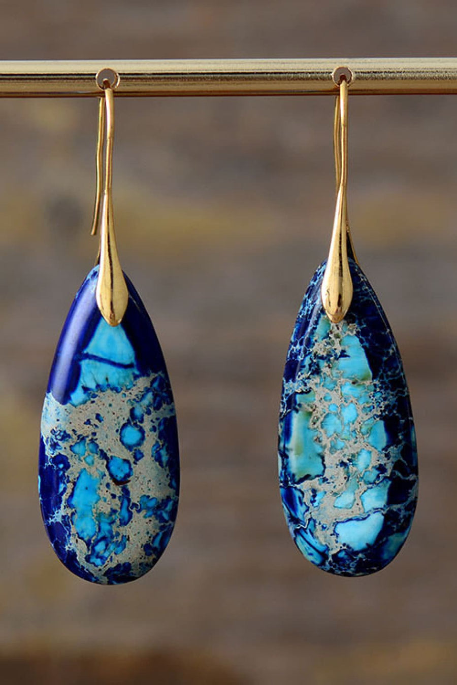 Handmade Teardrop Shape Natural Stone Dangle Earrings - Coolpeacock