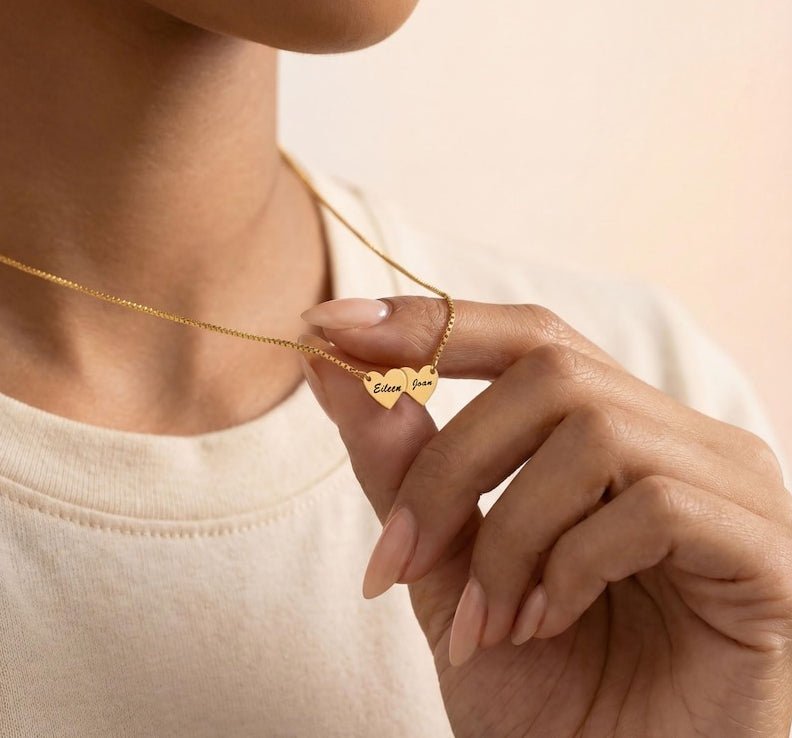 Heart-shaped interlocking custom name necklace - KIAHMILLA