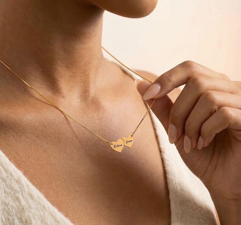Heart-shaped interlocking custom name necklace - KIAHMILLA