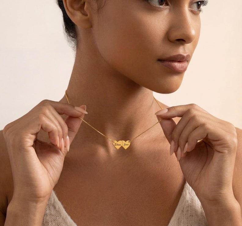 Heart-shaped interlocking custom name necklace - KIAHMILLA