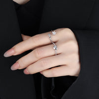 Heart Sunburst Cubic Zirconia 925 Sterling Silver Women Minimalist Beaded Band Open Ring - KIAHMILLA
