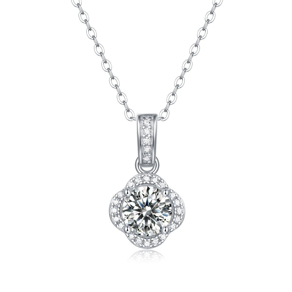 Holiday Moissanite CZ Waterdrop Round Flower 925 Sterling Silver Necklace - KIAHMILLA