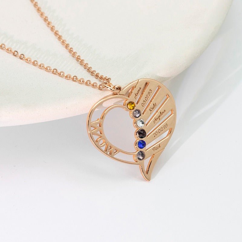 Hollow heart inlaid gemstone with customizable name design light luxury noble necklace - KIAHMILLA