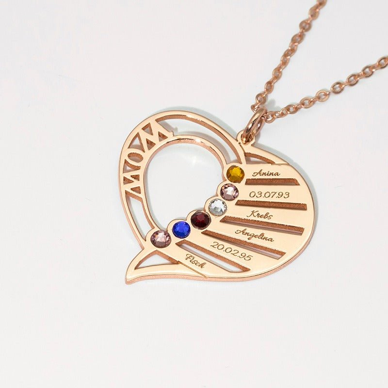 Hollow heart inlaid gemstone with customizable name design light luxury noble necklace - KIAHMILLA