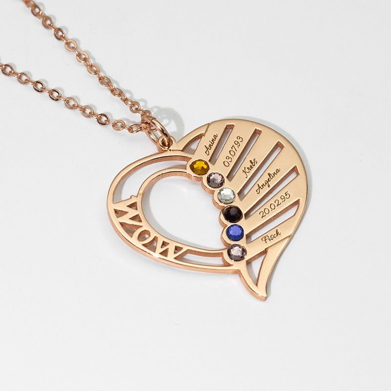 Hollow heart inlaid gemstone with customizable name design light luxury noble necklace - KIAHMILLA