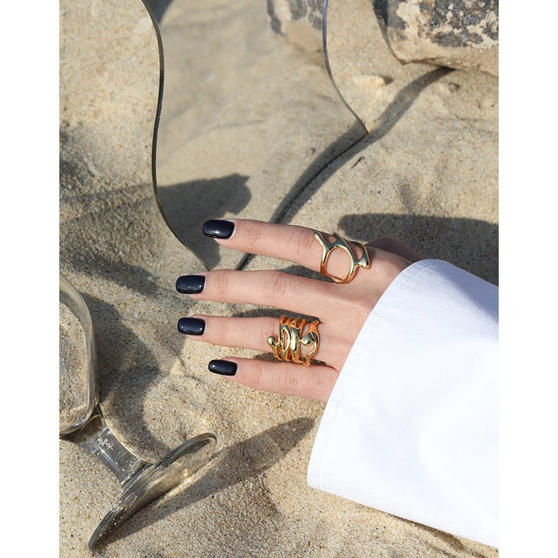 Hollow Irregular Geometry 925 Sterling Silver Adjustable Ring - KIAHMILLA