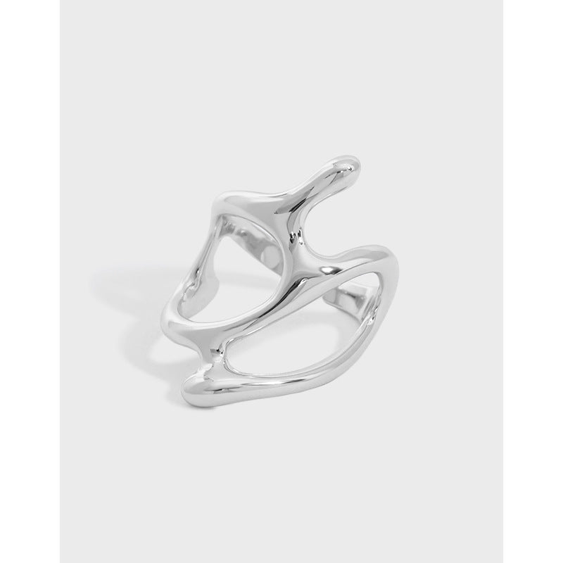 Hollow Irregular Geometry 925 Sterling Silver Adjustable Ring - KIAHMILLA