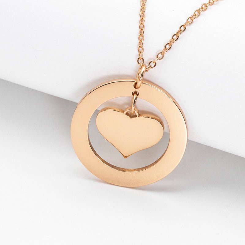Hollow round with love heart, customizable name design, unique high-end necklace - KIAHMILLA