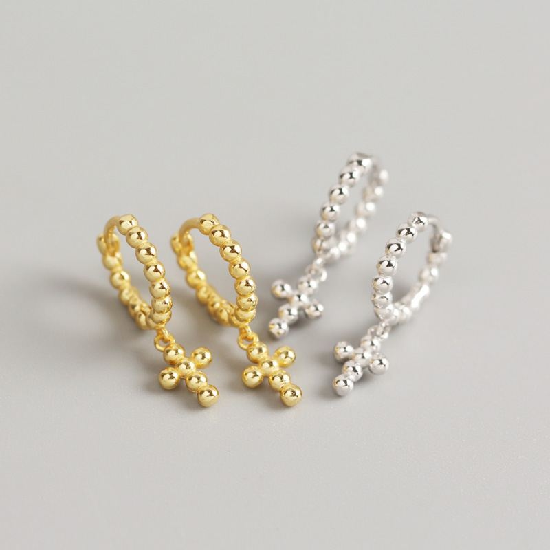 Holy Beads Cross 925 Sterling Silver Hoop Earrings - KIAHMILLA