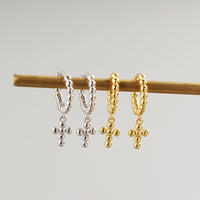 Holy Beads Cross 925 Sterling Silver Hoop Earrings - KIAHMILLA