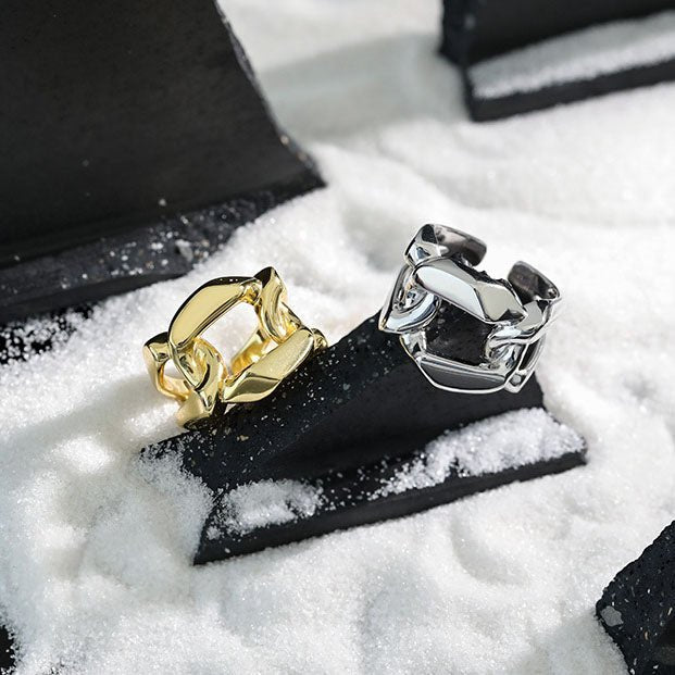 Hot Hollow Wide Chain 925 Sterling Silver Adjustable Ring - KIAHMILLA