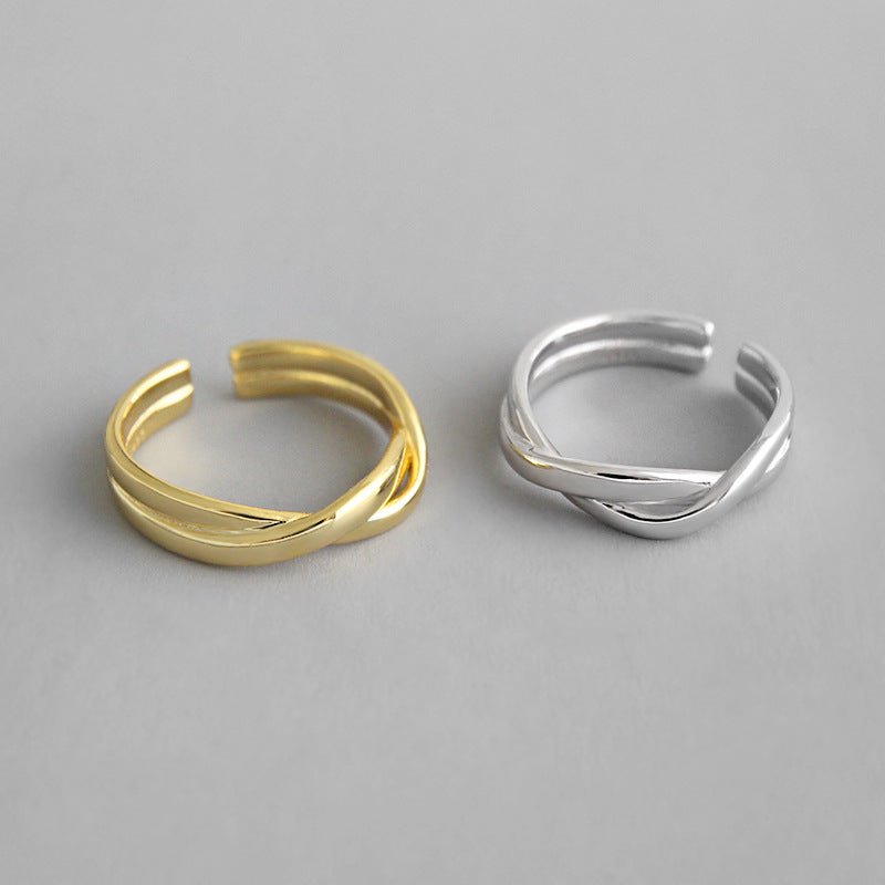 Ins Lines Cross Twisted 925 Sterling Silver Adjustable Ring - KIAHMILLA