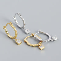 Irregular CZ Square Geometry 925 Sterling Silver Hoop Earrings - KIAHMILLA