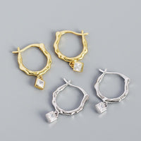 Irregular CZ Square Geometry 925 Sterling Silver Hoop Earrings - KIAHMILLA