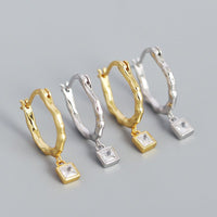 Irregular CZ Square Geometry 925 Sterling Silver Hoop Earrings - KIAHMILLA