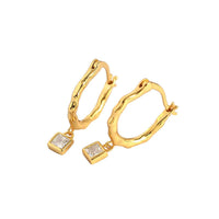 Irregular CZ Square Geometry 925 Sterling Silver Hoop Earrings - KIAHMILLA