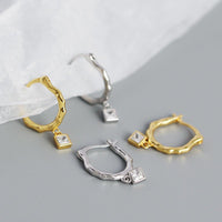 Irregular CZ Square Geometry 925 Sterling Silver Hoop Earrings - KIAHMILLA