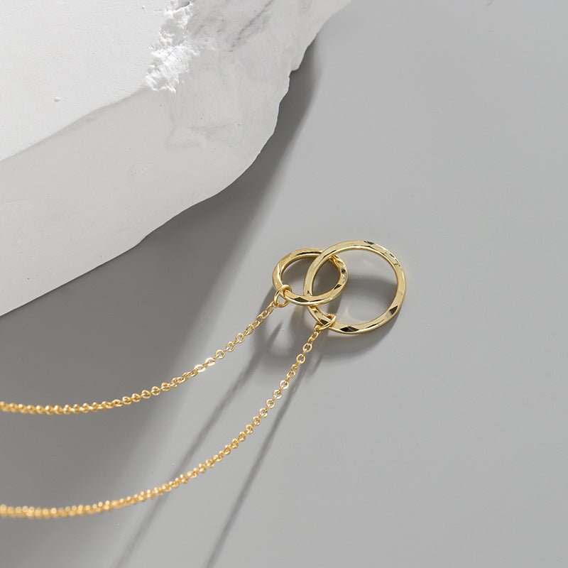 Irregular double circular ring texture S925 sterling silver necklace for women - KIAHMILLA