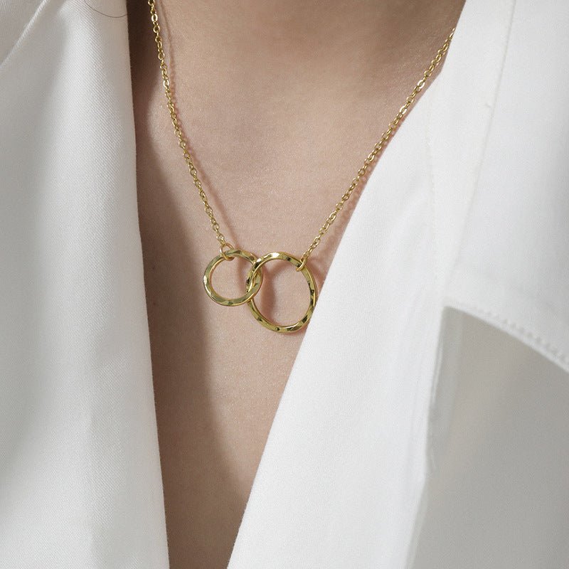 Irregular double circular ring texture S925 sterling silver necklace for women - KIAHMILLA