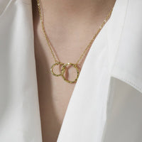 Irregular double circular ring texture S925 sterling silver necklace for women - KIAHMILLA