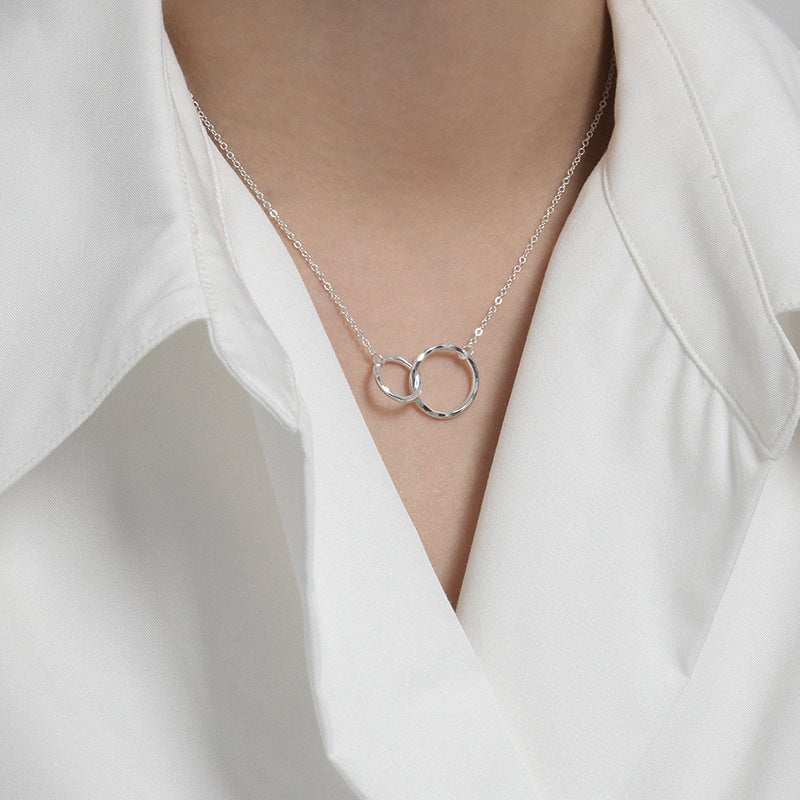 Irregular double circular ring texture S925 sterling silver necklace for women - KIAHMILLA